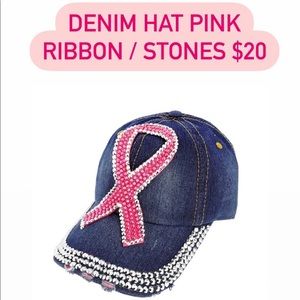 Denim pink ribbon hat